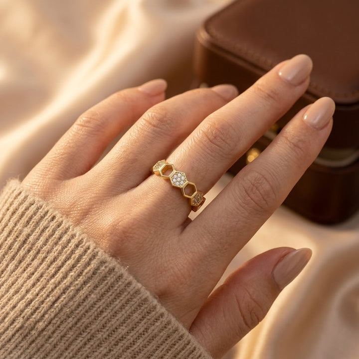 Geometric Open Ring in Gold
