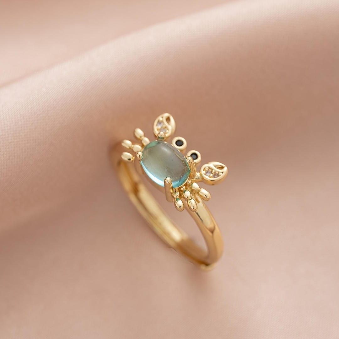 Bague Ajustable Mini Crabe en Pierre Précieuse