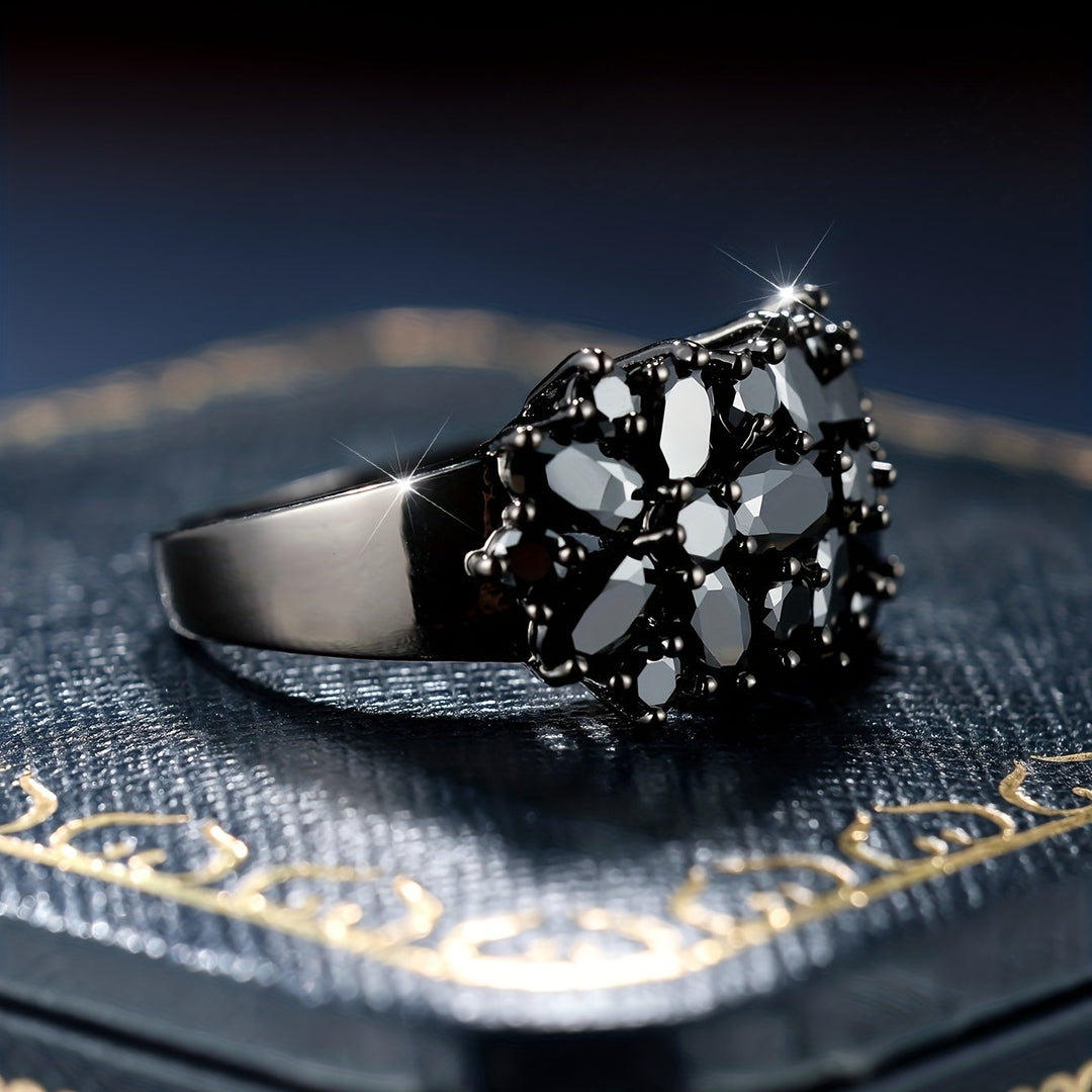 Bague en zirconium noir scintillant