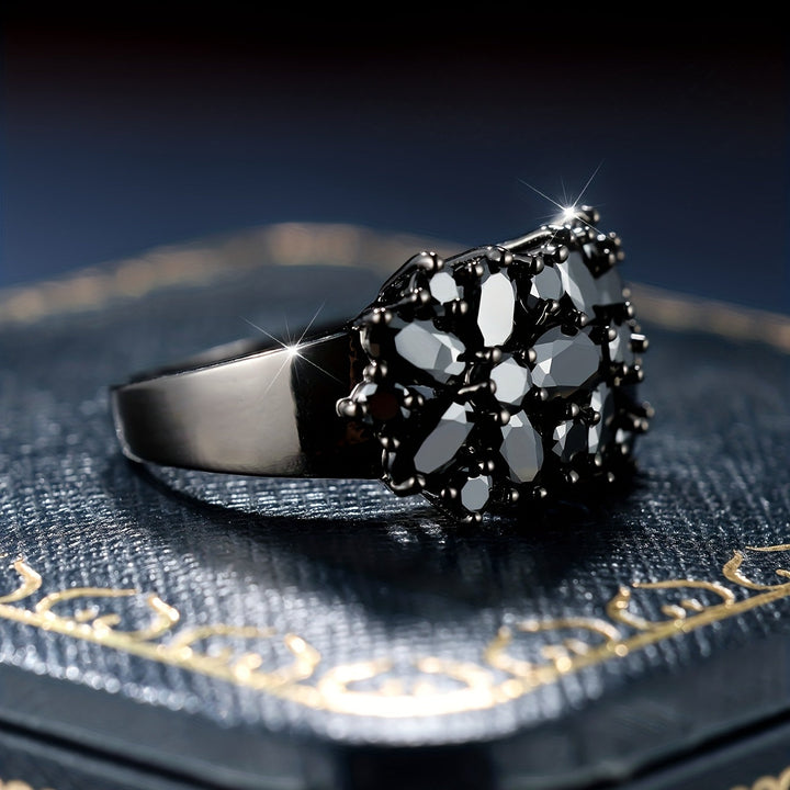 Bague en zirconium noir scintillant
