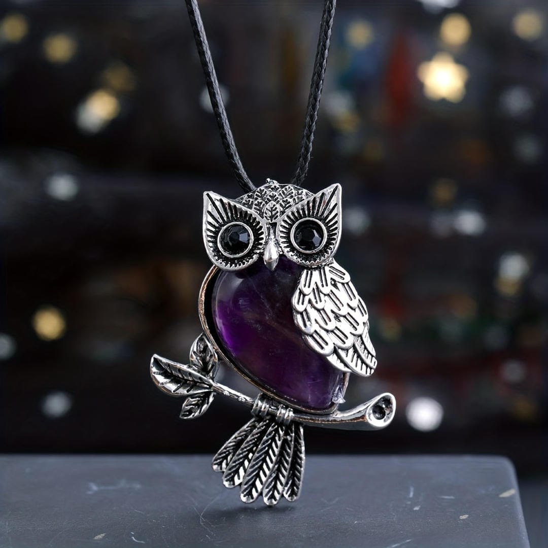 Collier Pendentif Hibou en Argent Gemmé