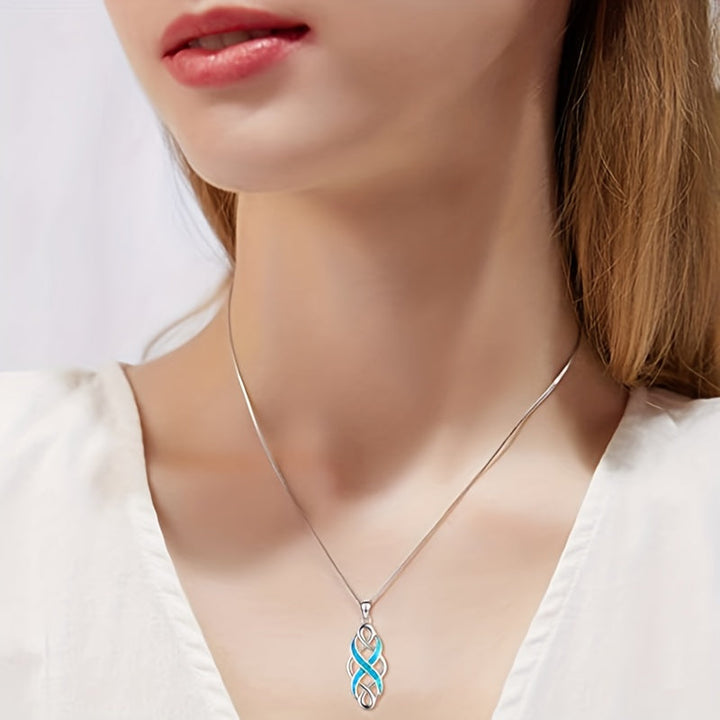 Collier Pendentif Infini en Opale Bleue