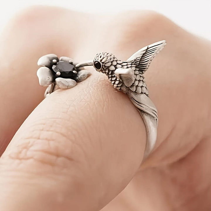 Bague Ajustable Colibri avec Pierre Florale