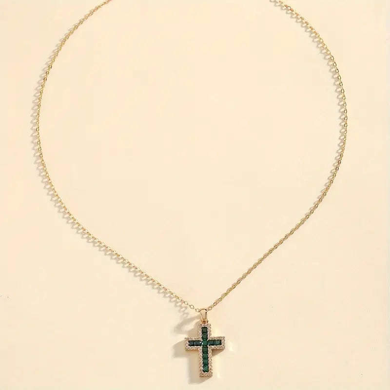 Emerald Cross Pendant Solene | Gold