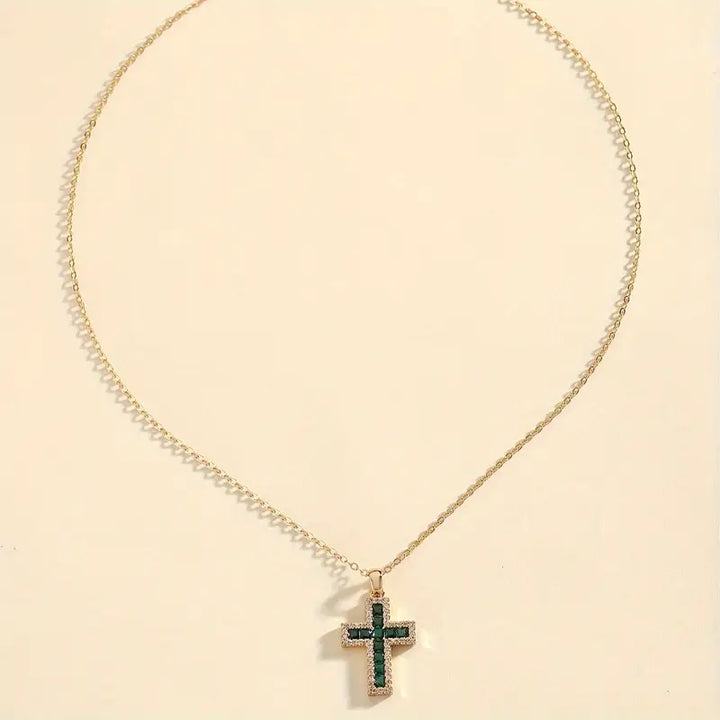 Emerald Cross Pendant Solene | Gold