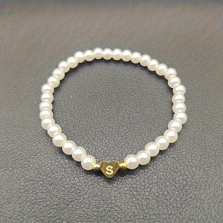 Personalised Pearl Bead Bracelet with Heart Initial Charm