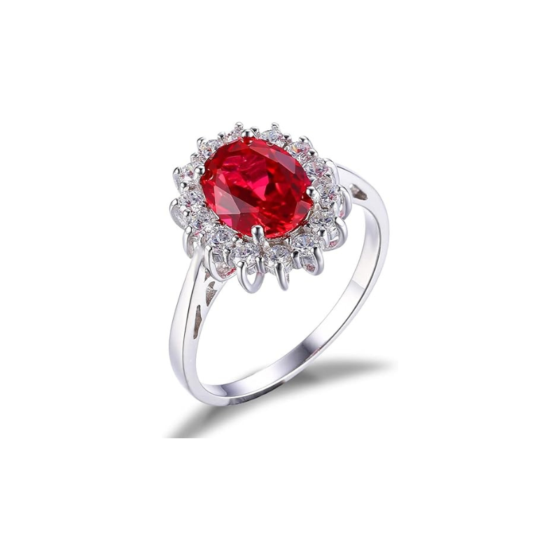 Classic Ruby Halo Ring | White Gold