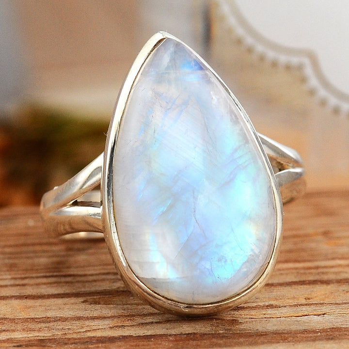 Sterling Silver Teardrop Large Moonstone Ring