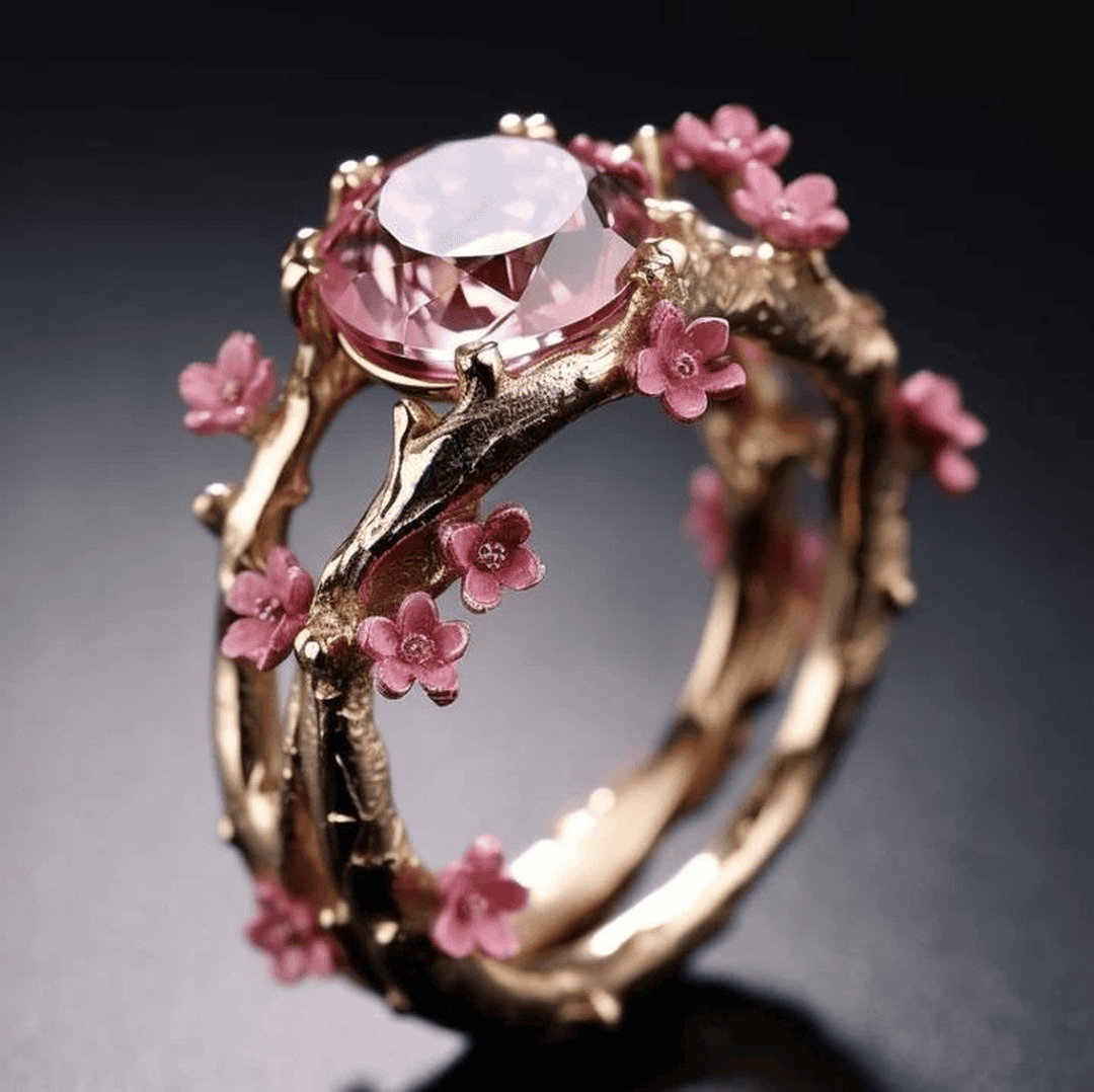Bague Élégante en Cristal Rose en Fleur