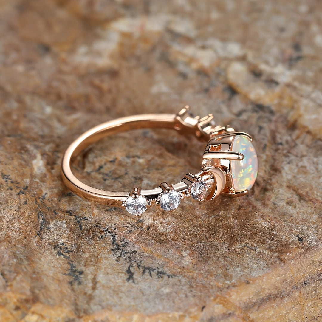 Bague Lune Croissant Opale | Or Rose