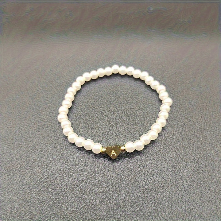 Personalised Pearl Bead Bracelet with Heart Initial Charm