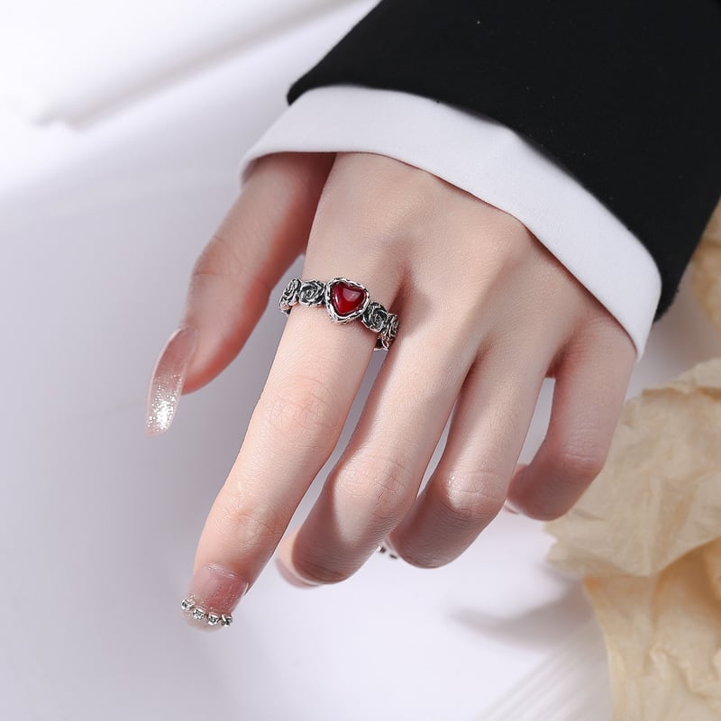 Bague Vintage en Argent avec Cœur Rose