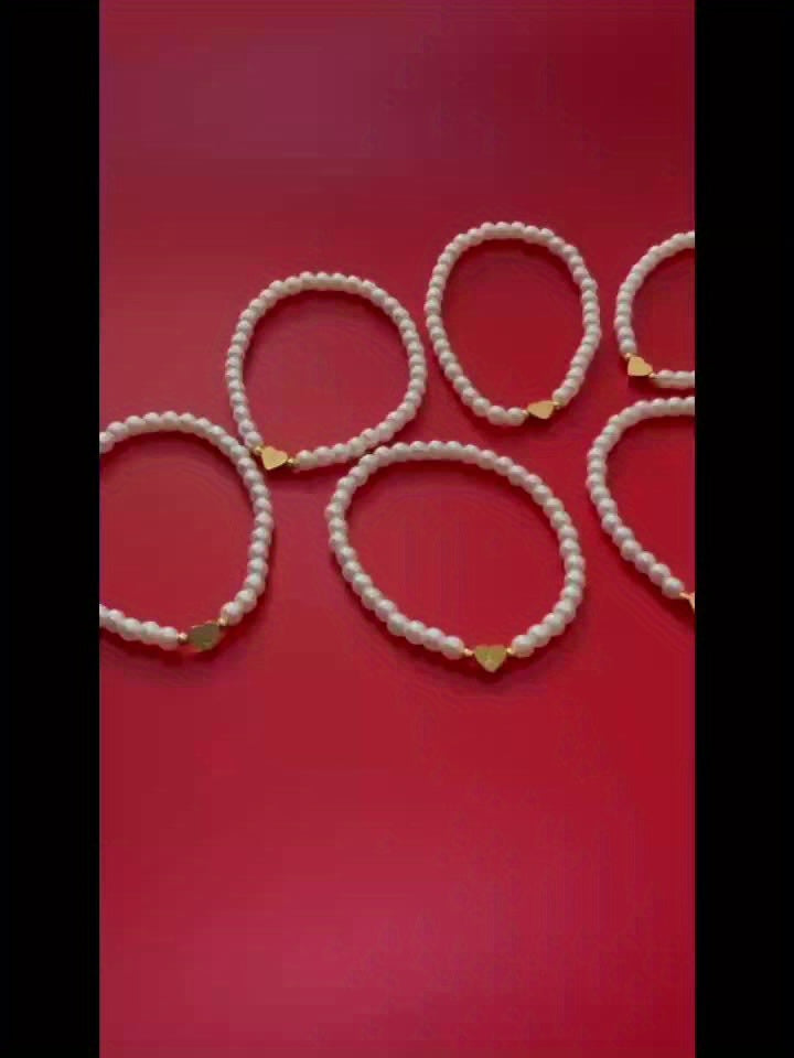 Personalised Pearl Bead Bracelet with Heart Initial Charm