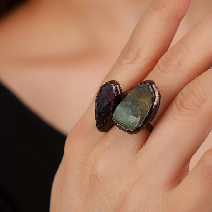 Bague Radieuse à Double Tête en Pierre