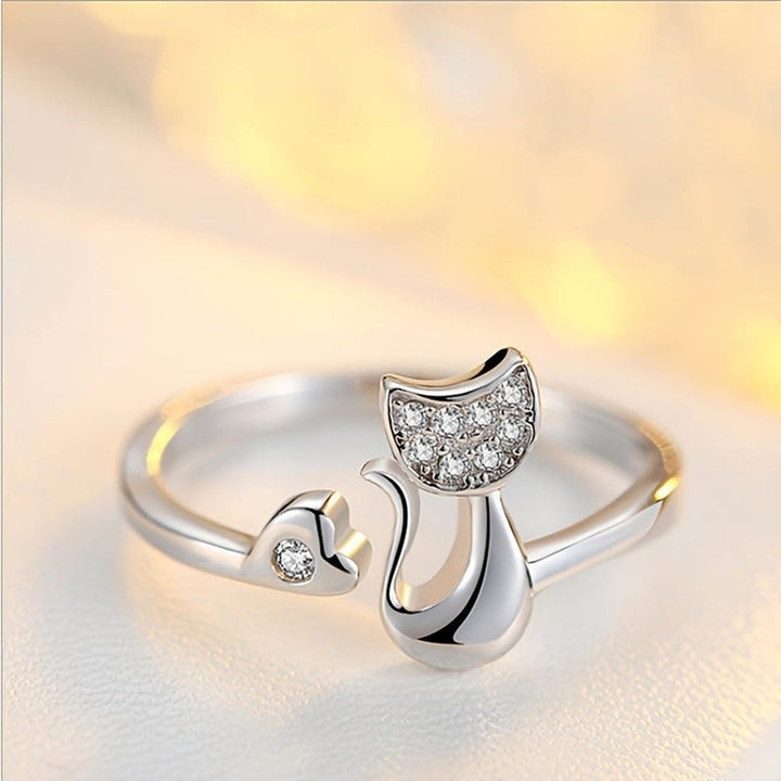 Bague ouverte en zirconium - Chat