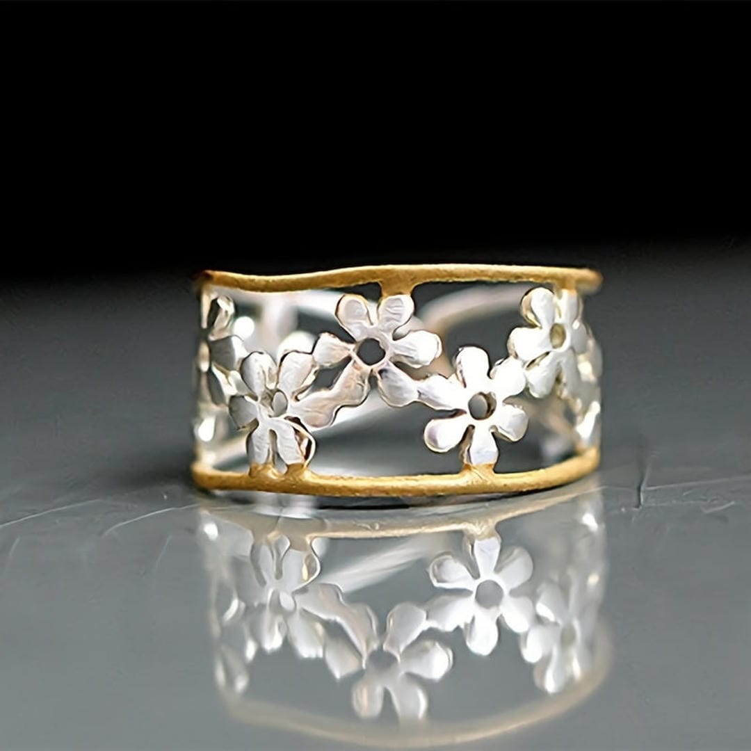 Bague Marguerite Réglable en Émail