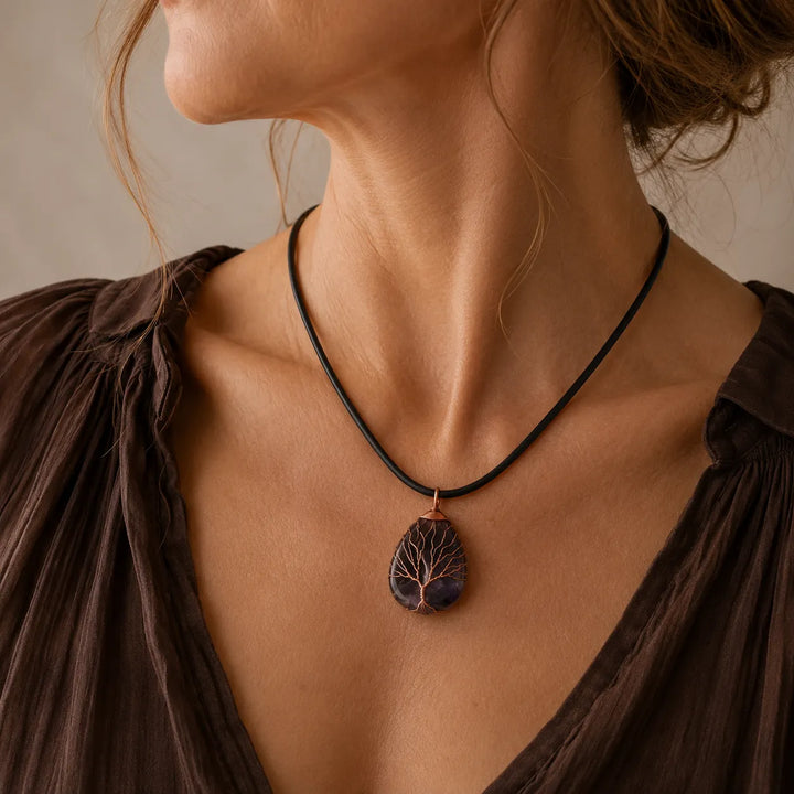 Collier Pendentif en Améthyste Arbre de Vie
