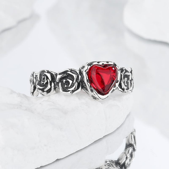 Bague Vintage en Argent avec Cœur Rose