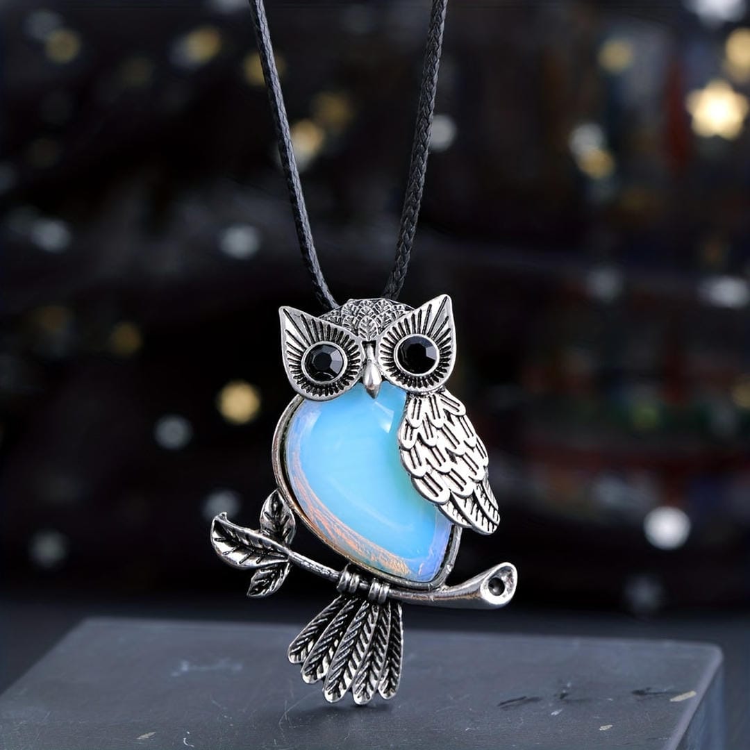 Collier Pendentif Hibou en Argent Gemmé