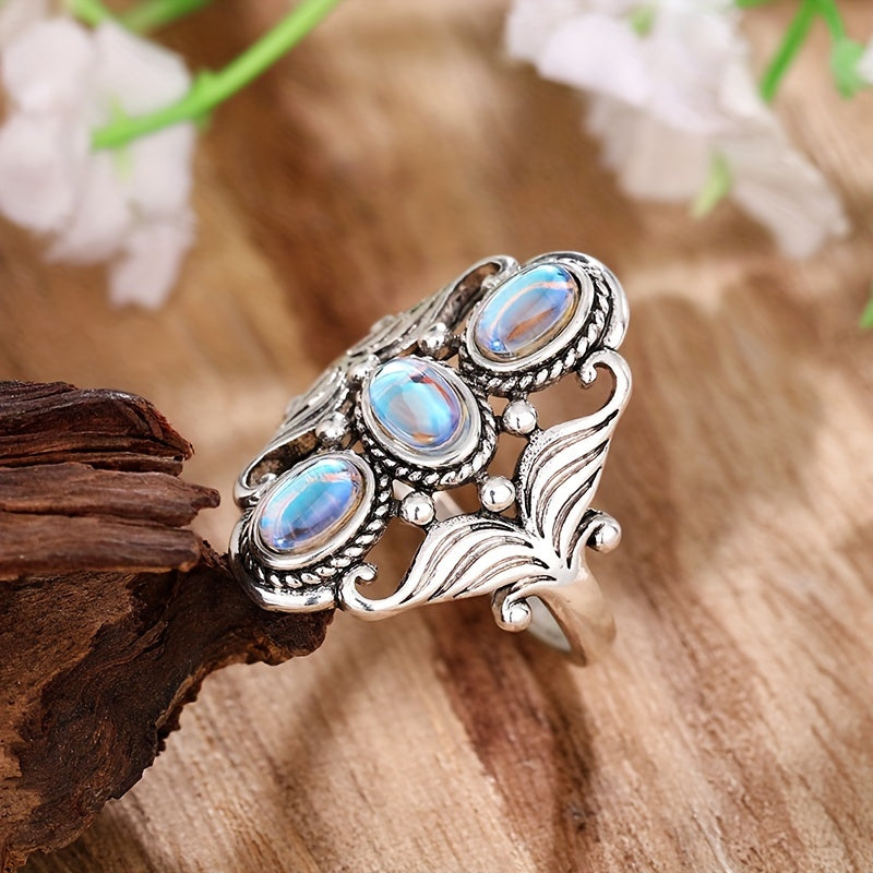 Bague en argent triple ovale en pierre de lune 20 carats