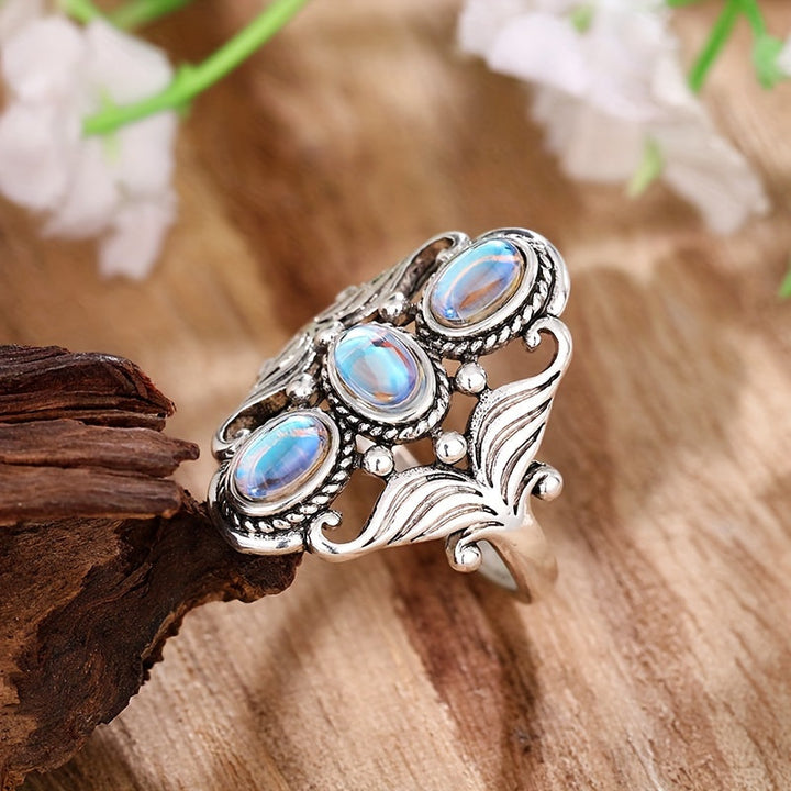 Bague en argent triple ovale en pierre de lune 20 carats