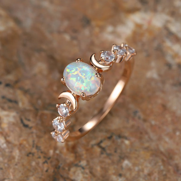Bague Opale Lune Croissante | Or Rose