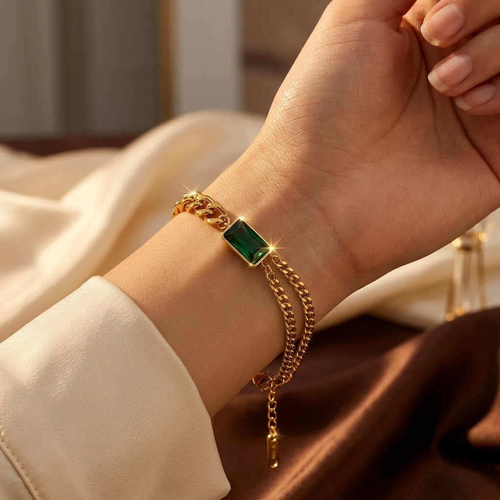Golden Emerald Chain Bracelet