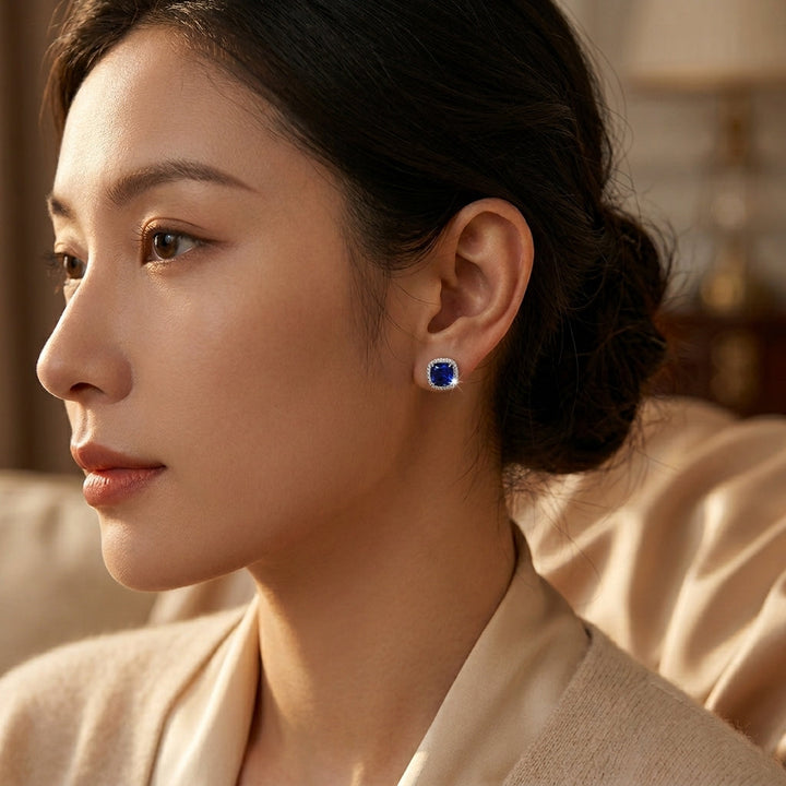 Silver Sapphire Stud Earrings