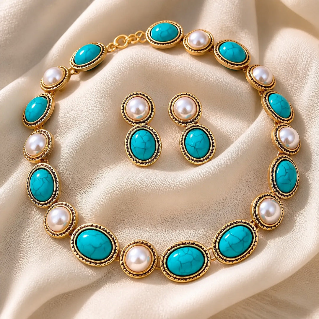 Ensemble Déclaration en Or Ancien avec Turquoise et Perle