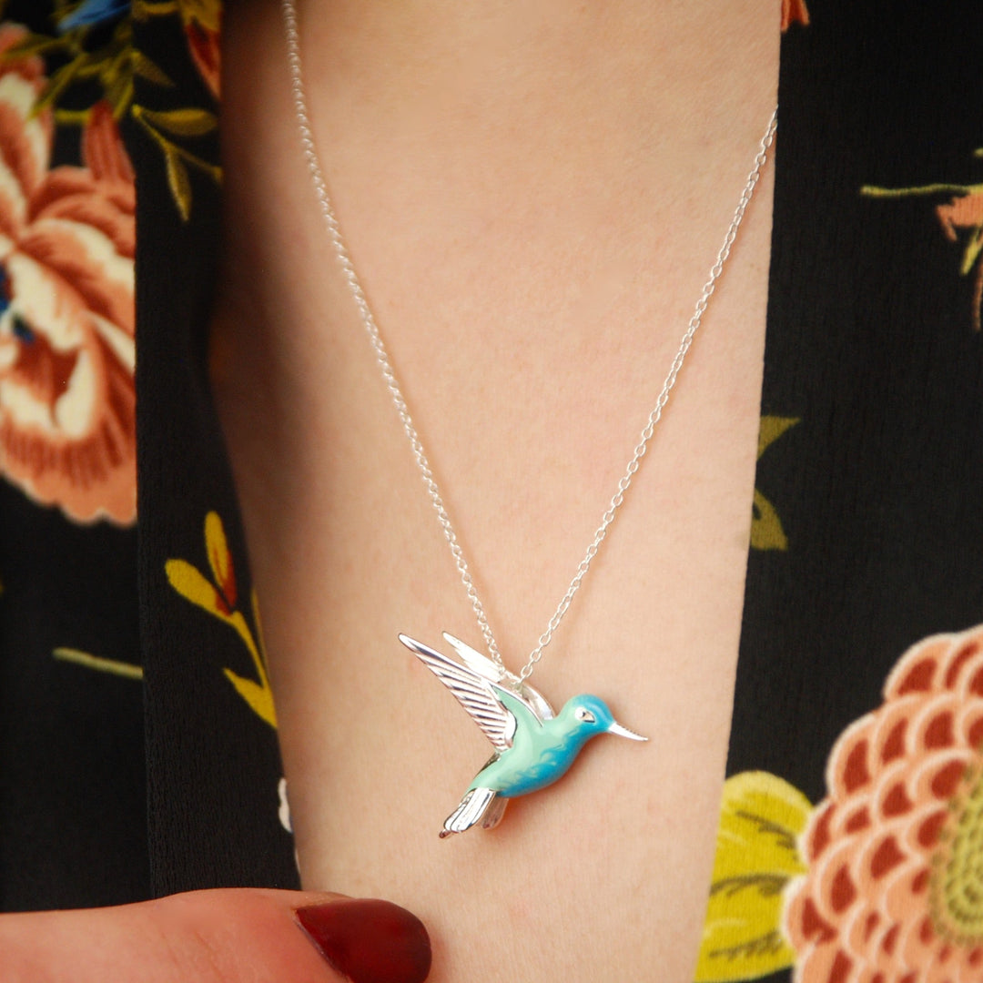 Collier en Argent Sterling Émaillé Colibri