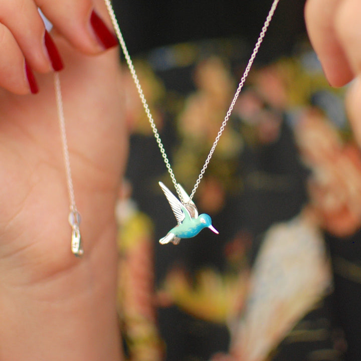 Collier en Argent Sterling Émaillé Colibri