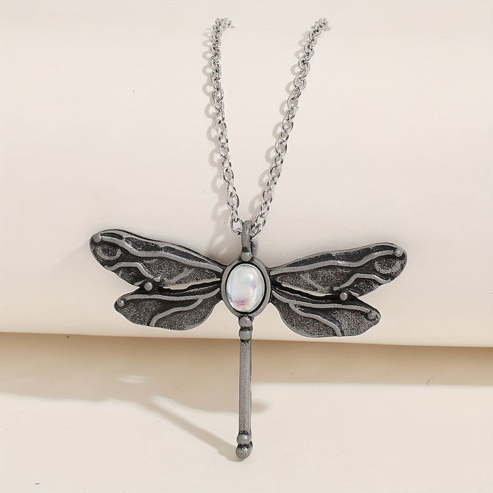 Collier Pendentif Libellule Vintage en Pierre de Lune