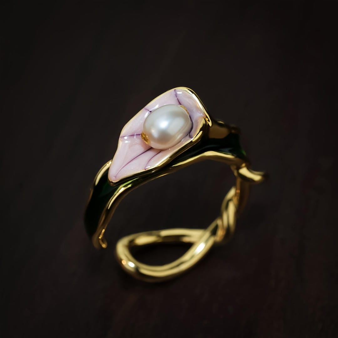 Bague Ajustable Ouverte Twist Pétale en Perle
