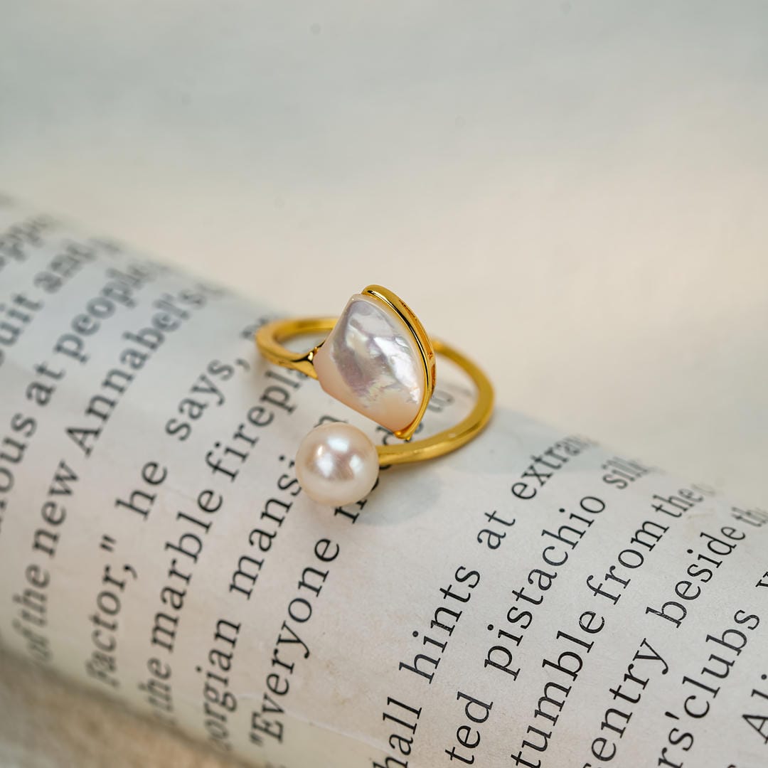 Bague Enveloppante Duo Ouvert avec Perle