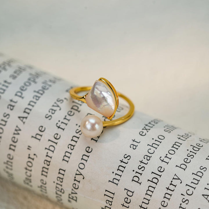 Bague Enveloppante Duo Ouvert avec Perle