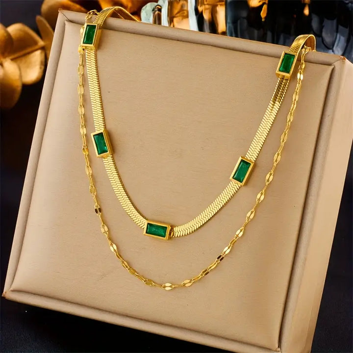 Sorella Gem Double Layer Retro Necklace | Gold