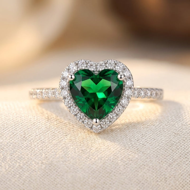 Emerald Silver Halo Ring