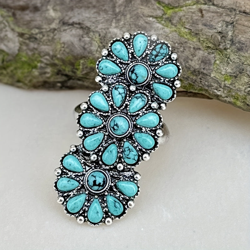 Bague Triple Fleur en Turquoise
