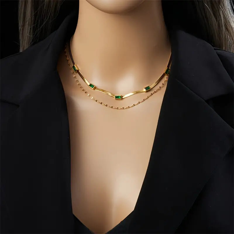 Sorella Gem Double Layer Retro Necklace | Gold