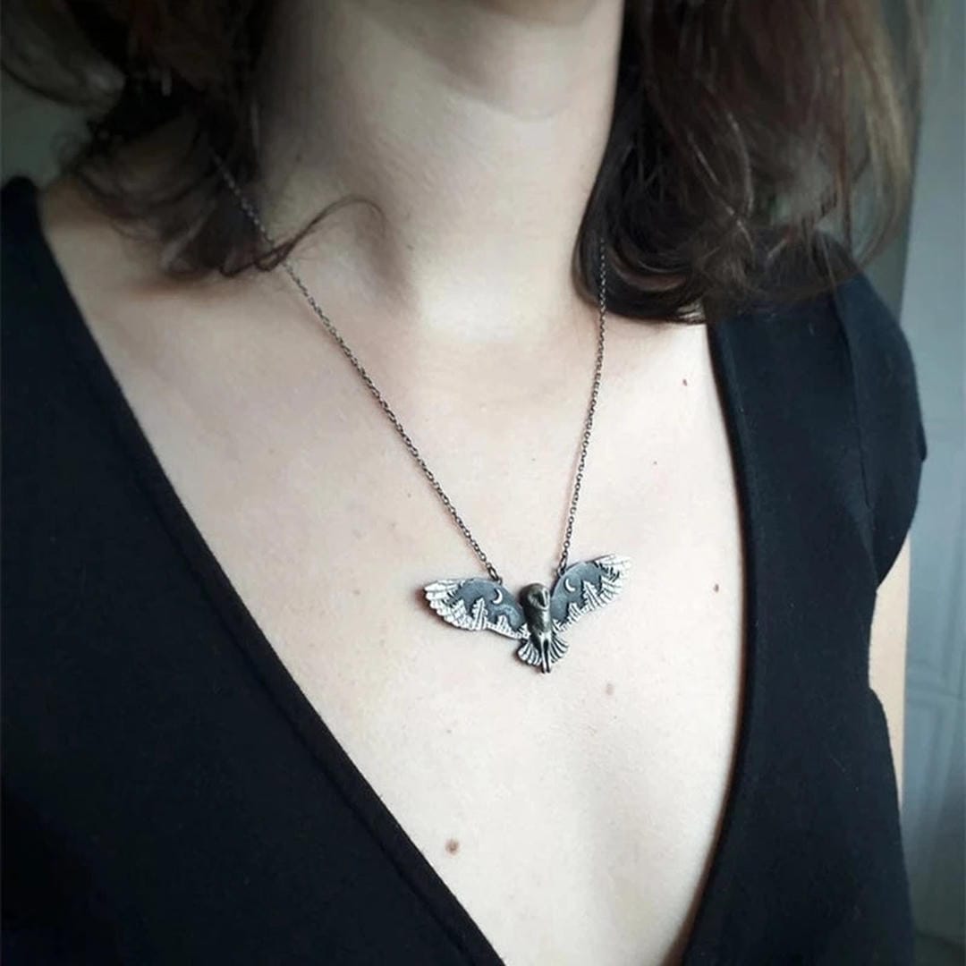 Collier Pendentif Hibou en Argent Vintage