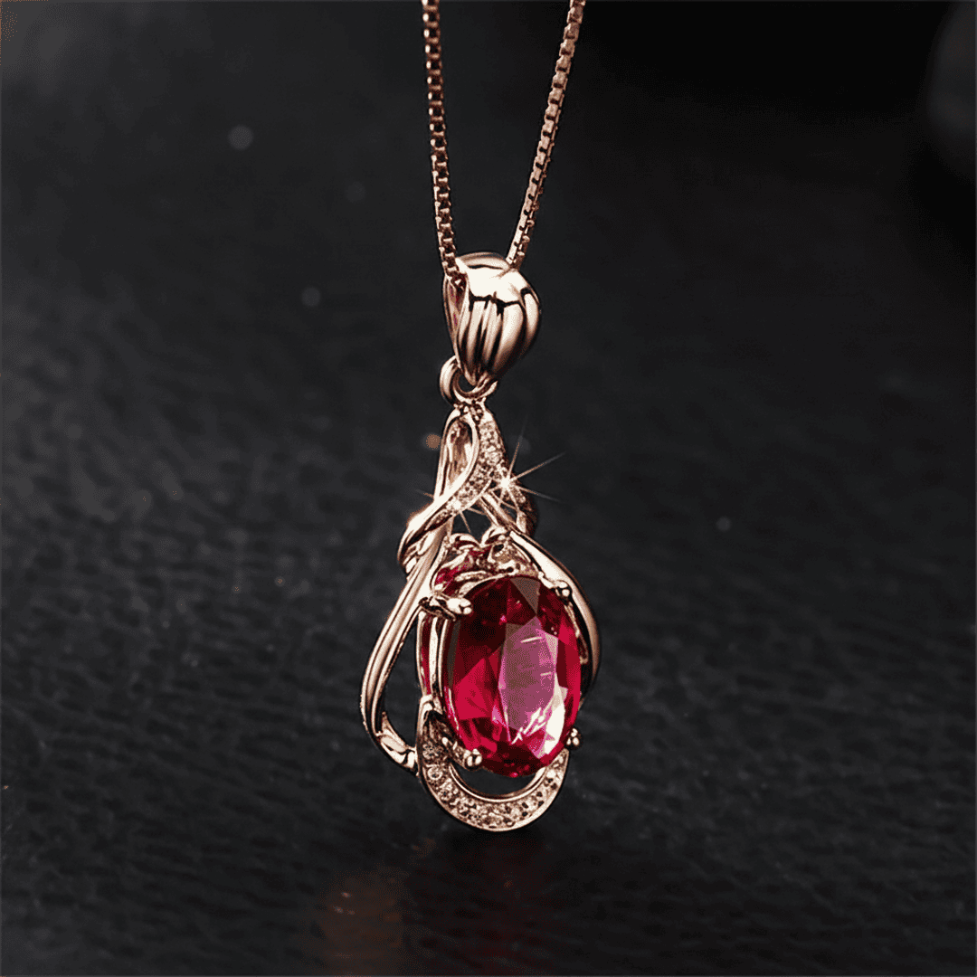 Collier Élégant en Cristal Rouge et Or