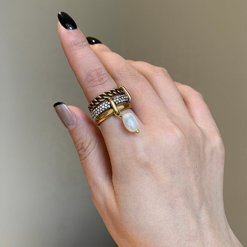 Bague en Goutte de Perle Dorée