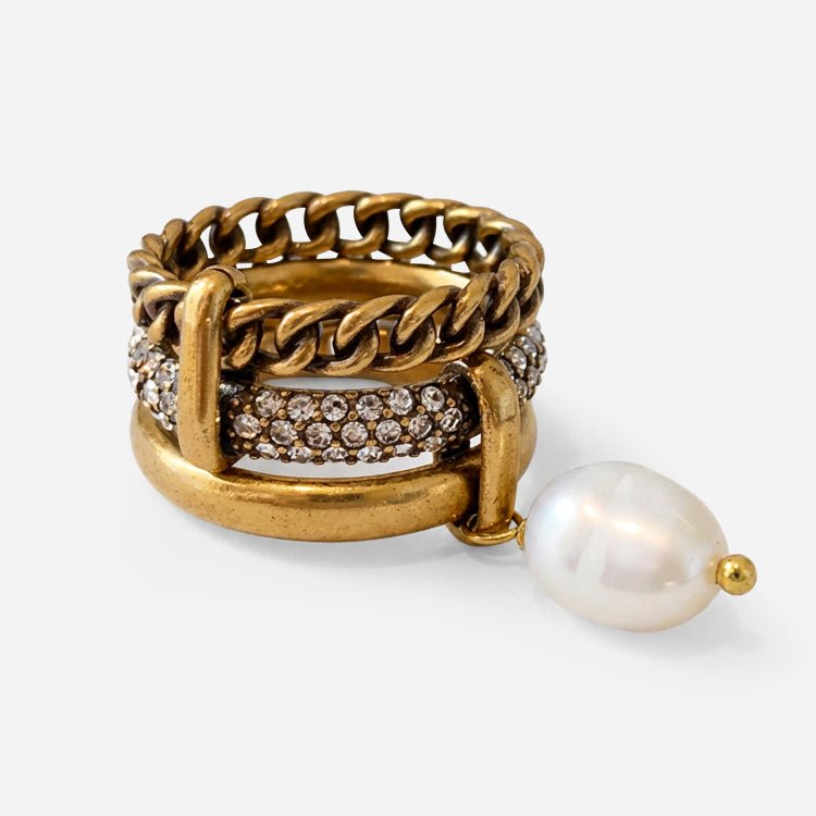 Bague en Goutte de Perle Dorée
