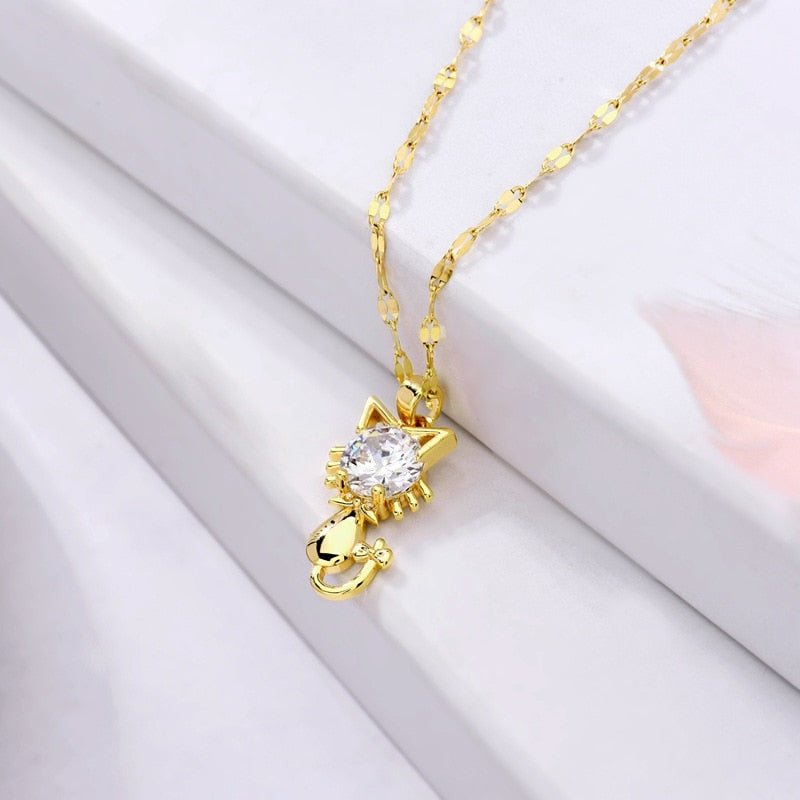 Collier plaqué or pour chat avec zircon