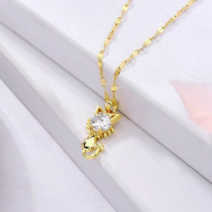 Collier plaqué or pour chat avec zircon
