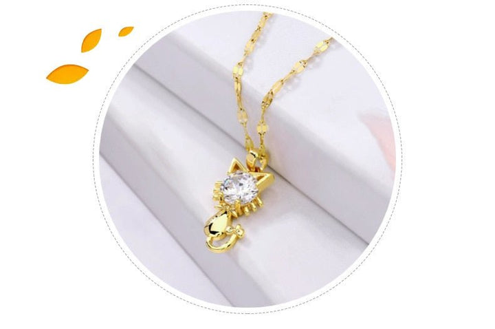 Collier plaqué or pour chat avec zircon