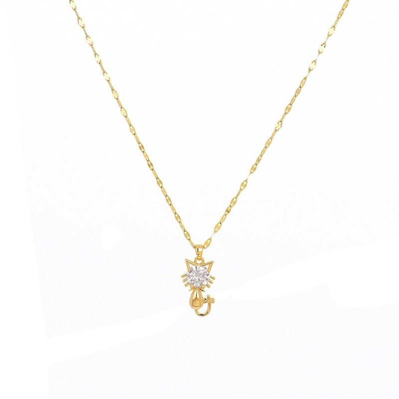 Collier plaqué or pour chat avec zircon