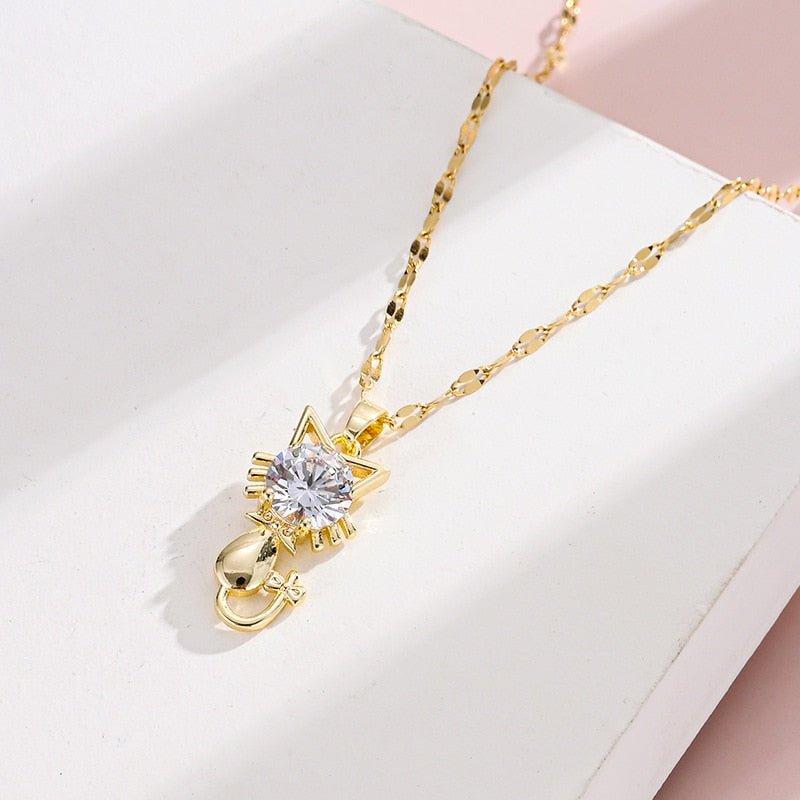 Collier plaqué or pour chat avec zircon