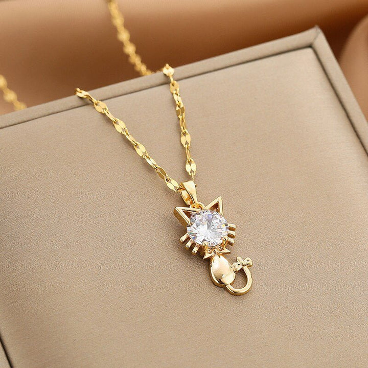 Collier plaqué or pour chat avec zircon