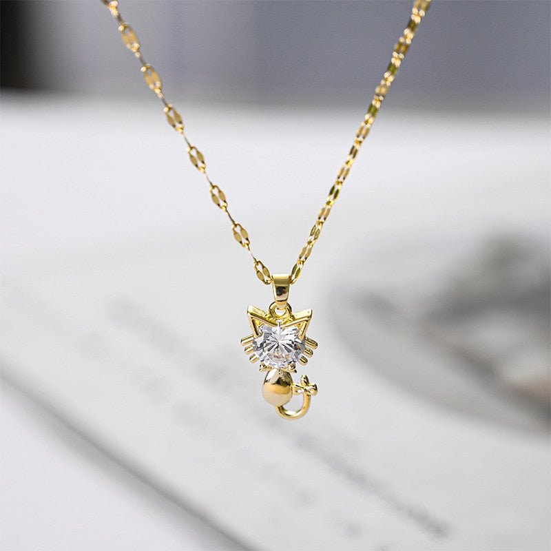 Collier plaqué or pour chat avec zircon